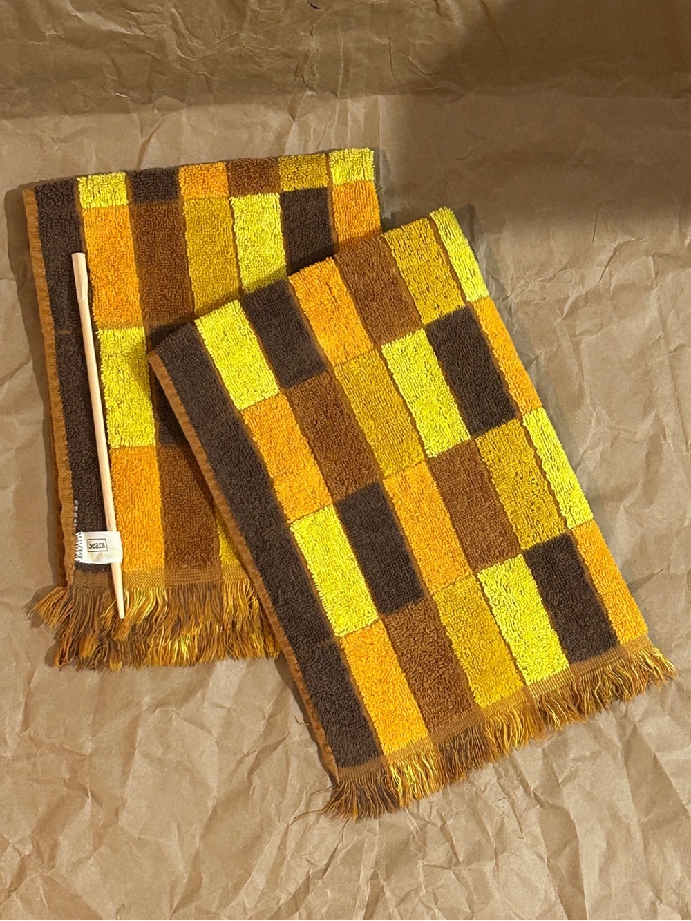 Sears Roebuck Hand Towel Bath Set Vtg Mid Century Color Block Pattern 23”x16”